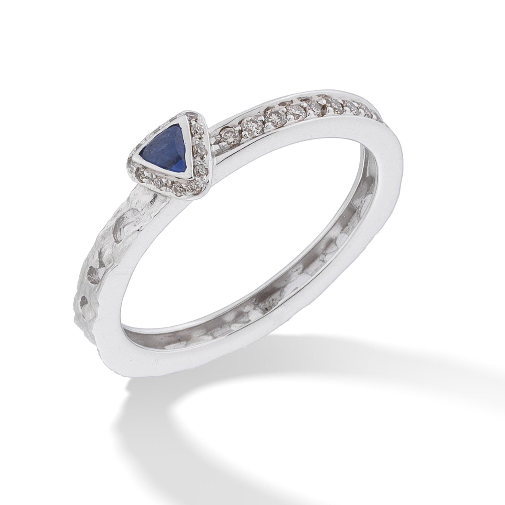 Orion Champagne Diamonds Ring in White Gold & Triangle Blue Sapphire Halo