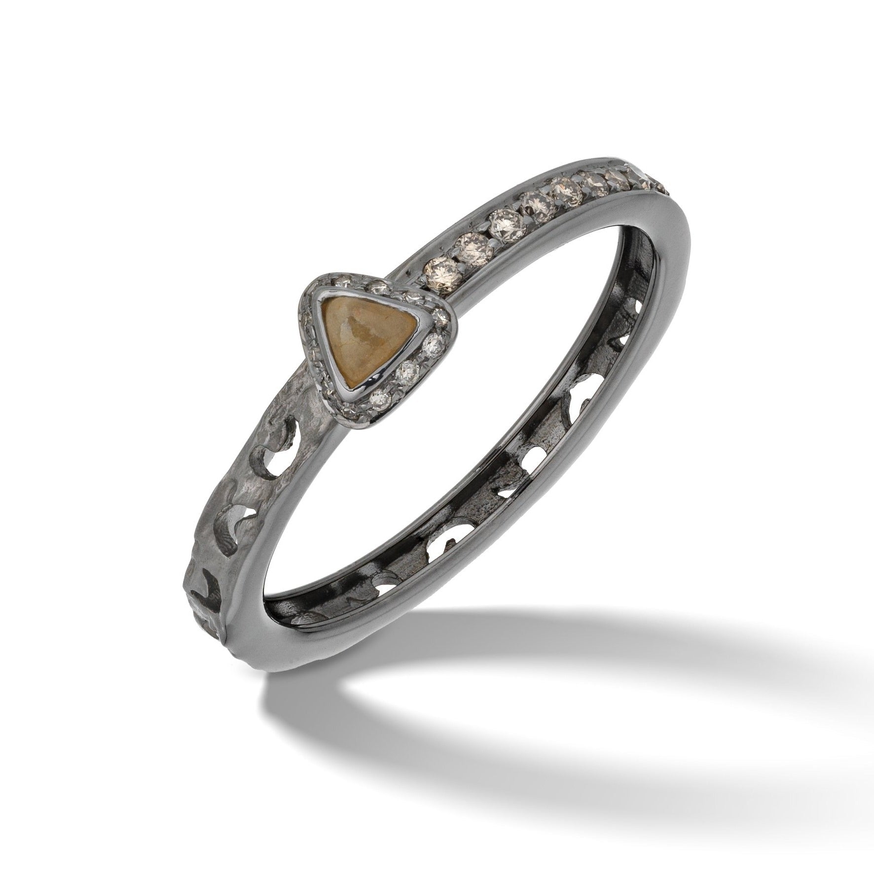 Orion Champagne Diamonds Ring in Black Gold & Triangle Yellow Sapphire Halo