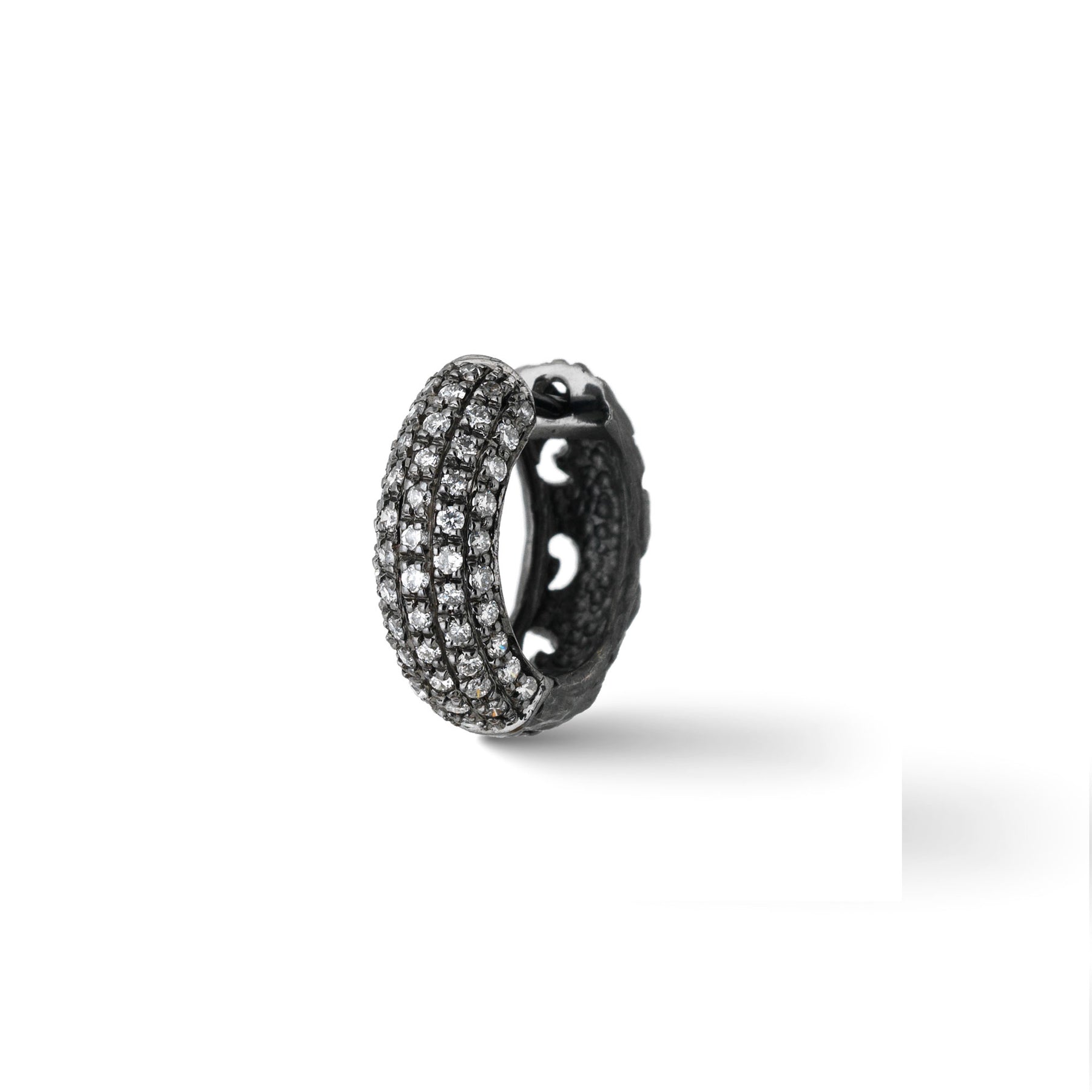 Warrior Single Hoop Earring in Black Gold & White Diamonds
