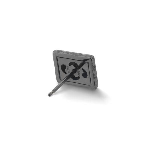 Warrior Rectangle Single 18KT Black Gold Stud Earring with white diamonds