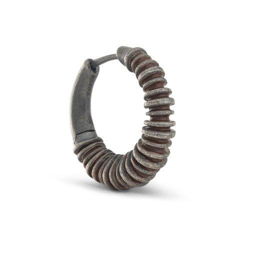 ACIES Satellite Hoop Oxidized Silver Earring with Brown Enamel