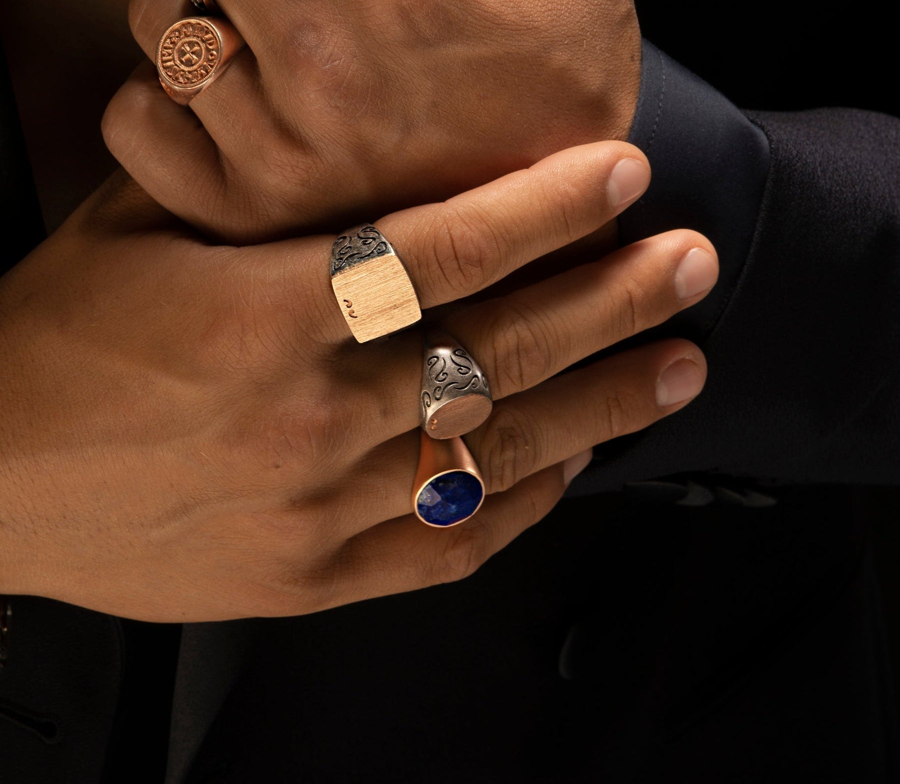 MONETA 18K Rose Gold Matte Vermeil & Lapis Signet Ring