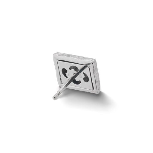 Warrior Rectangle Single 18KT White Gold Stud Earring with white diamonds