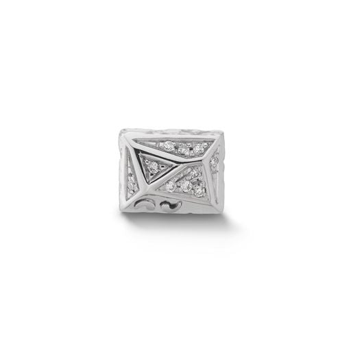Warrior Rectangle Single 18KT White Gold Stud Earring with white diamonds