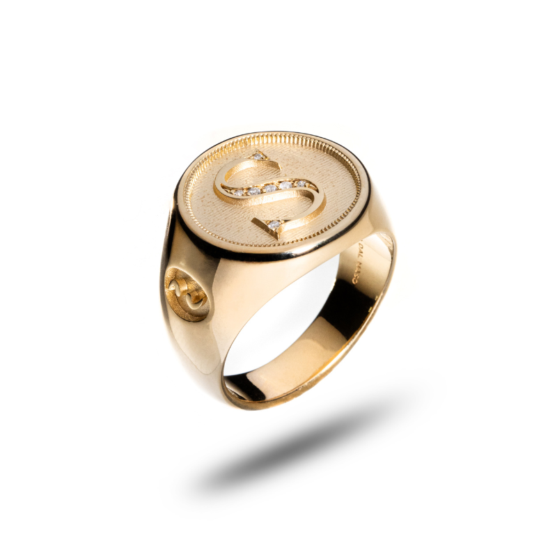MONETA Initial Signet Ring with Diamonds - S