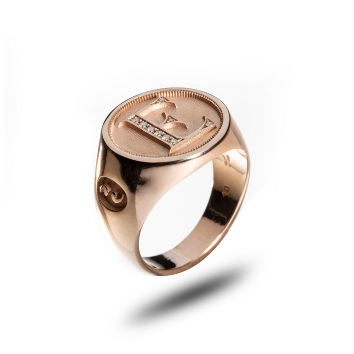 MONETA Initial Signet Ring with Diamonds - E