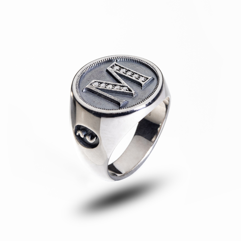 MONETA Initial Signet Ring with Diamonds - M