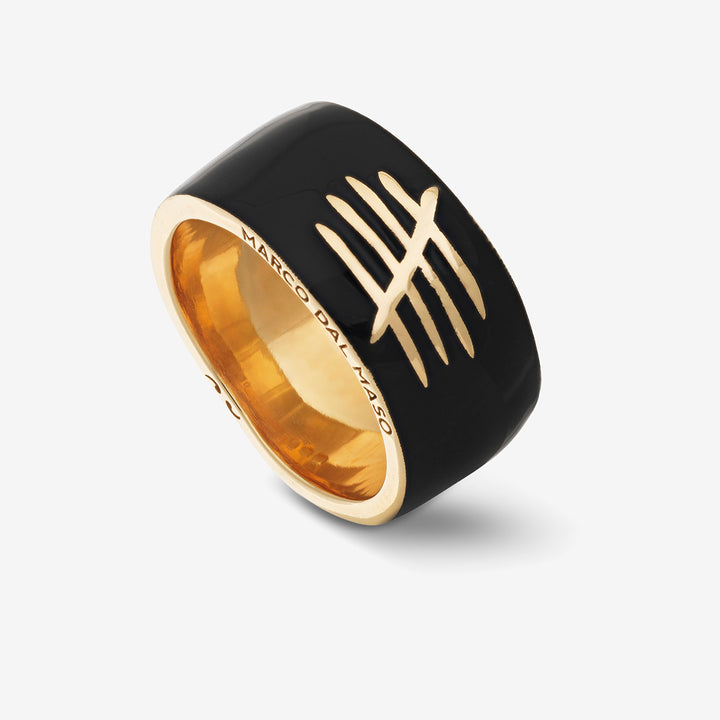 Gold Triumph Legacy ring by Marco Dal Maso Men featuring intricate engraved design and polished finish.
