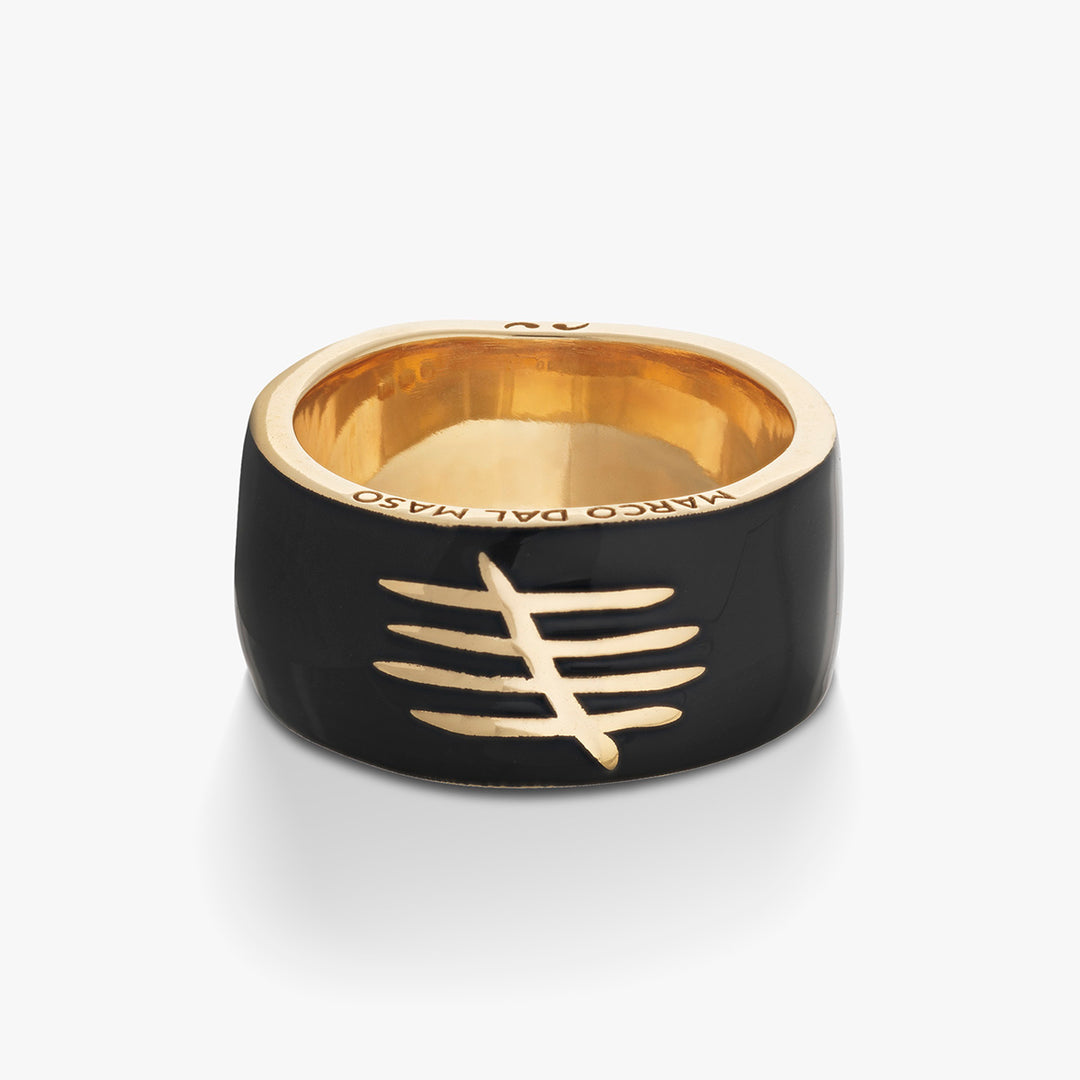 Gold Triumph Legacy Ring by Marco Dal Maso Men featuring intricate design and polished finish.