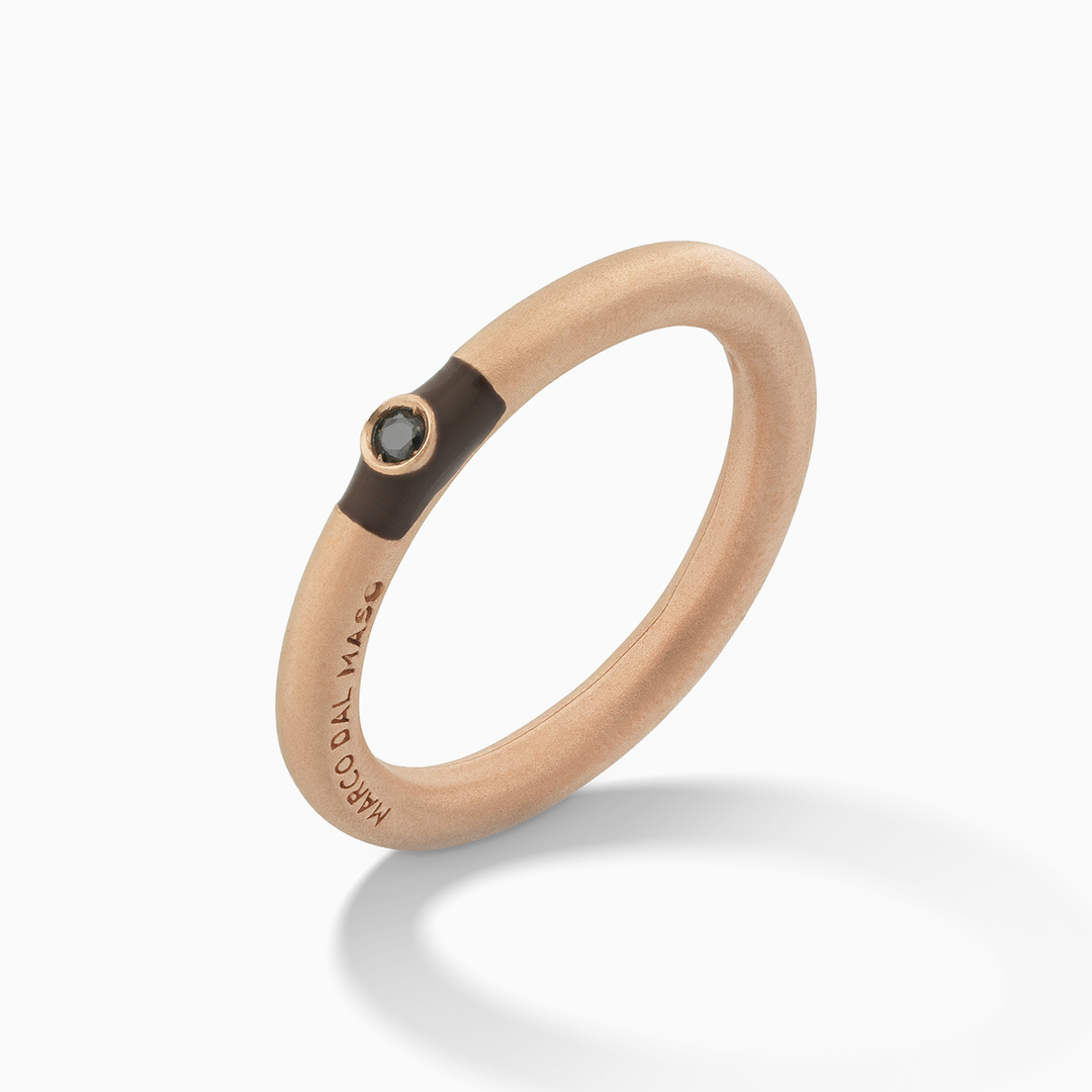 ULYSSES Slick 18K Matte Rose Gold Vermeil Ring with Black Diamond and Brown Enamel-Standard View