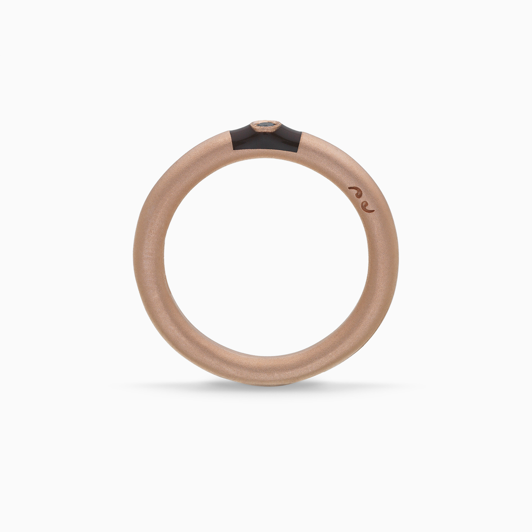 ULYSSES Slick 18K Matte Rose Gold Vermeil Ring with Black Diamond and Brown Enamel-Straight View