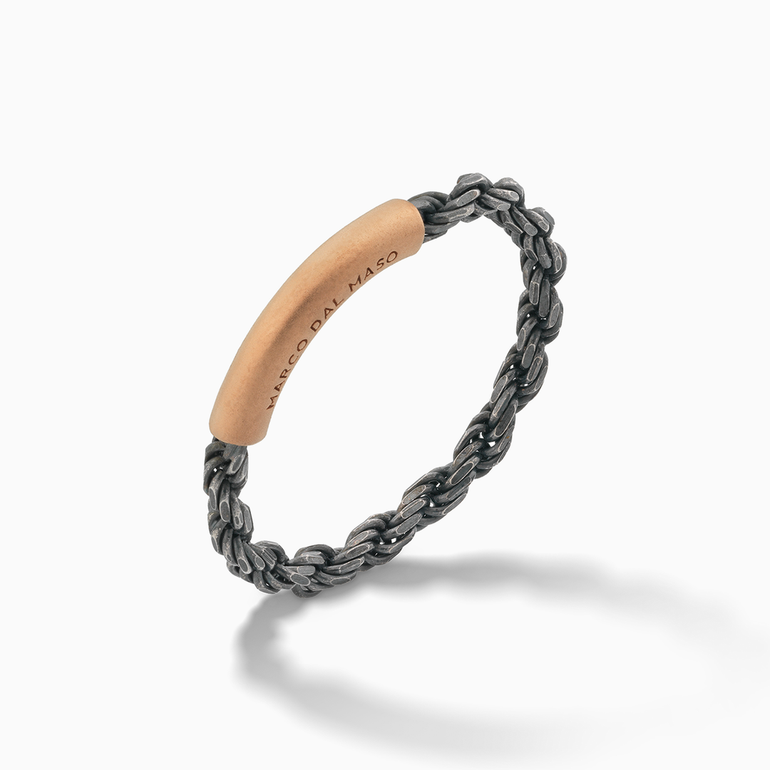 ULYSSES Cord 18 Karat mattiertes Roségold Vermeil und oxidierter Ring