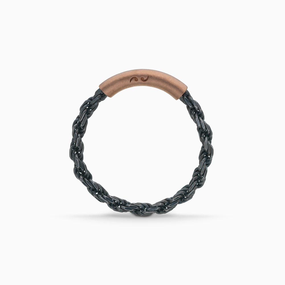 ULYSSES Cord 18 Karat mattiertes Roségold Vermeil und oxidierter Ring