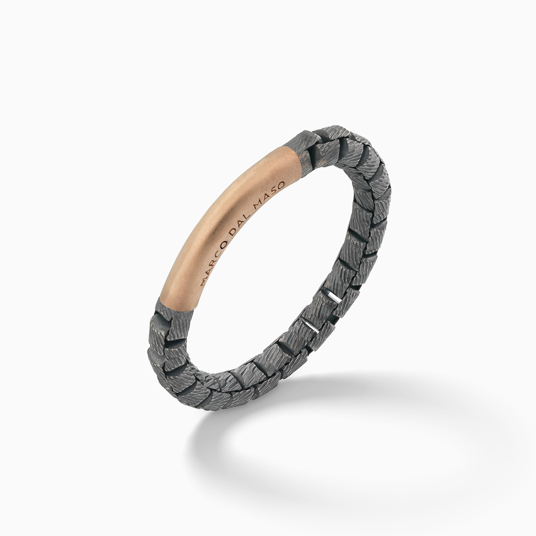 ULYSSES Carved Tubular 18K Rose Gold Vermeil And Oxidized Ring