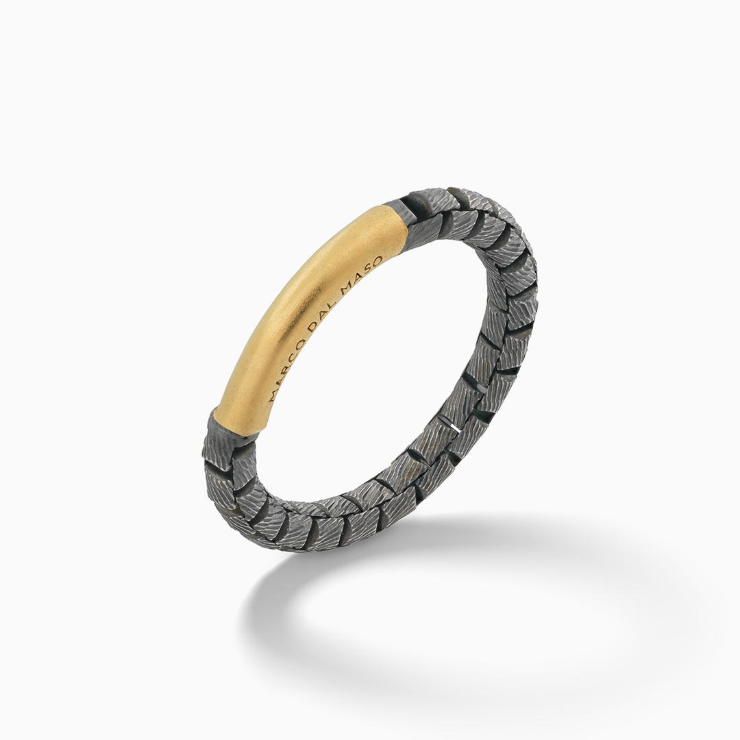 ULYSSES Carved Tubular 18K Yellow Gold Vermeil and Oxidized Ring