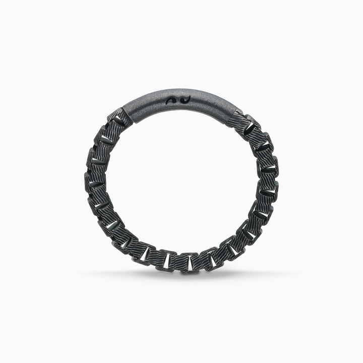 ULYSSES Carved Tubular Oxidized Ring with Intricate Design-Straight View