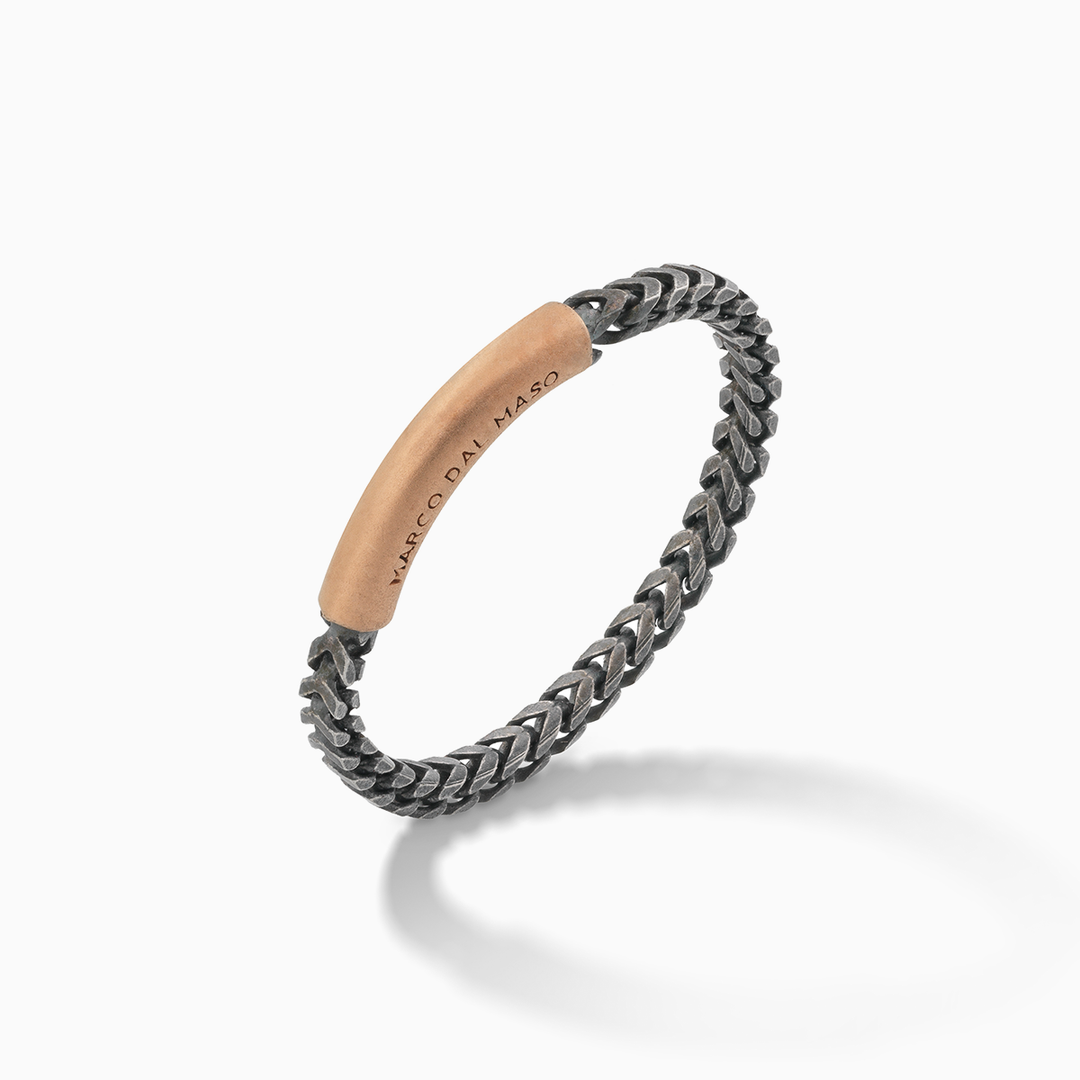 ULYSSES Chain 18K Rose Gold Vermeil and Oxidized Ring with Modern Design-Standard View