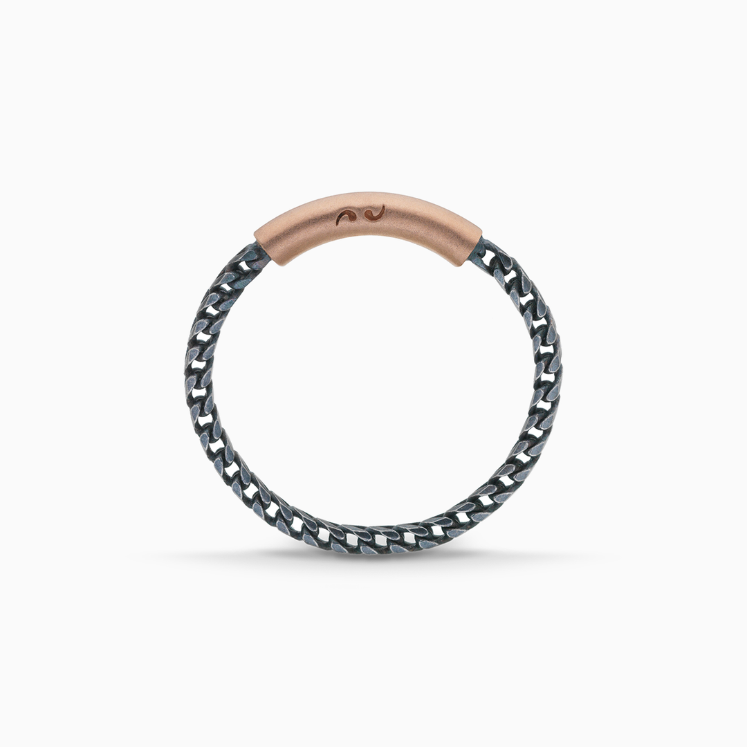 ULYSSES Chain 18K Rose Gold Vermeil and Oxidized Ring with Modern Design-Straight View