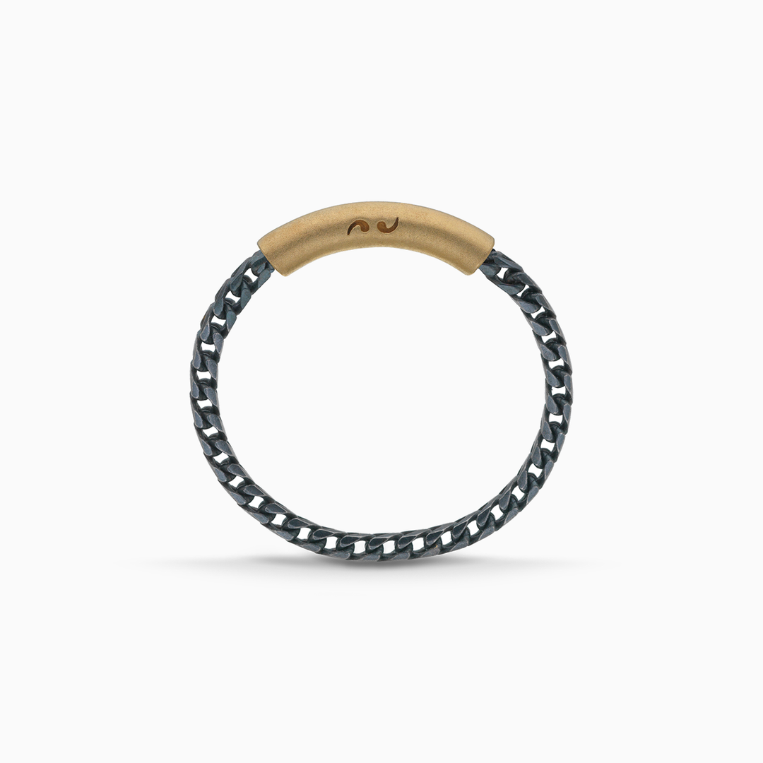 ULYSSES Chain 18K Yellow Gold Vermeil and Oxidized Ring with Sleek Finish-Straight View