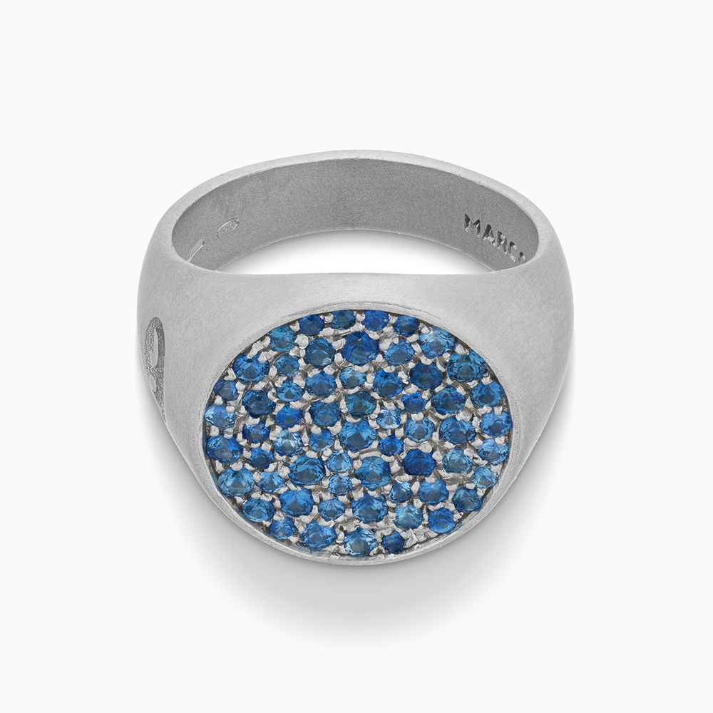 MONETA Blue Sapphires Matte Signet Ring