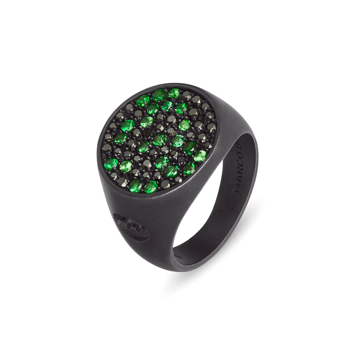 MONETA Tsavorite and Black Diamonds Signet Ring