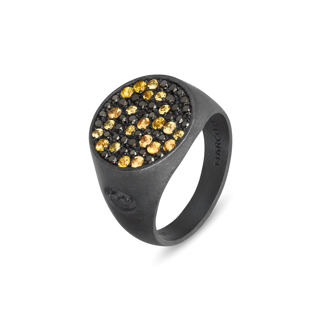 MONETA Yellow Sapphires and Black Diamonds Signet Ring