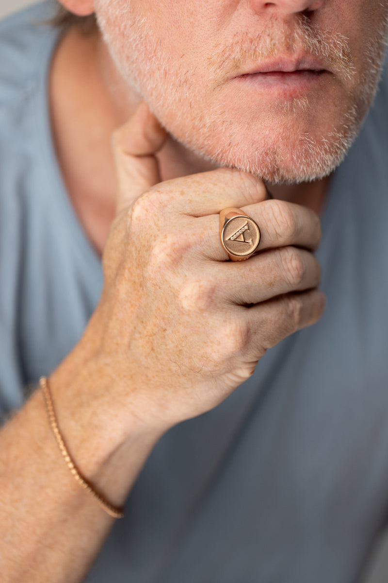 MONETA Initial Signet Ring with Diamonds - A