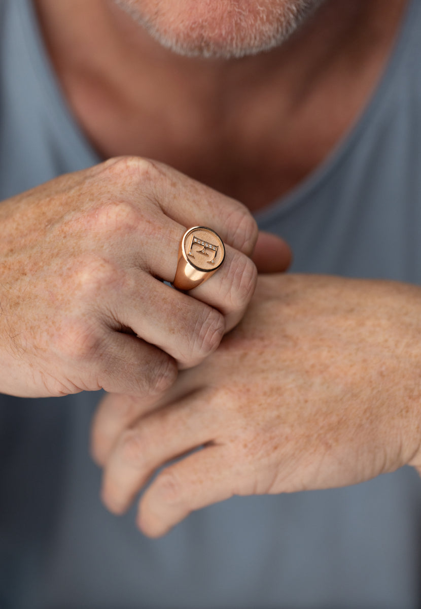 MONETA Initial Signet Ring with Diamonds - E