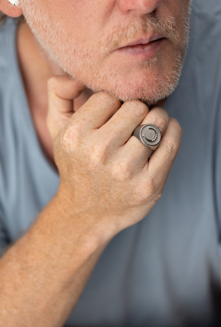 MONETA Initial Signet Ring with Diamonds - C