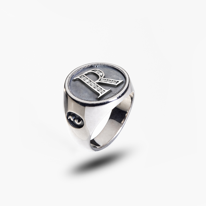 MONETA Silver Initial R Ring