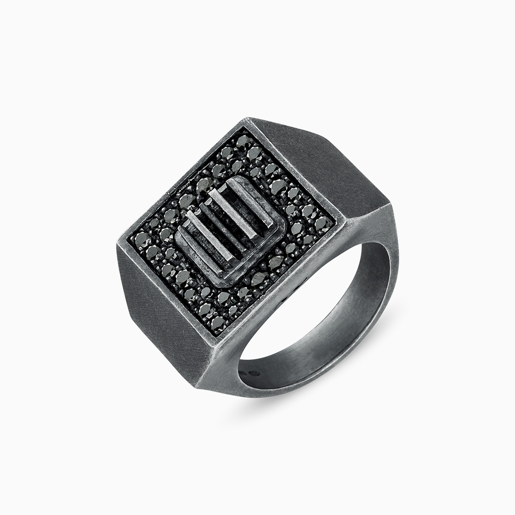 【関税込み】My Way ring in black silver, tsavorites and diam Black Spinel With Marcasite Rhodium Over Sterling Silver