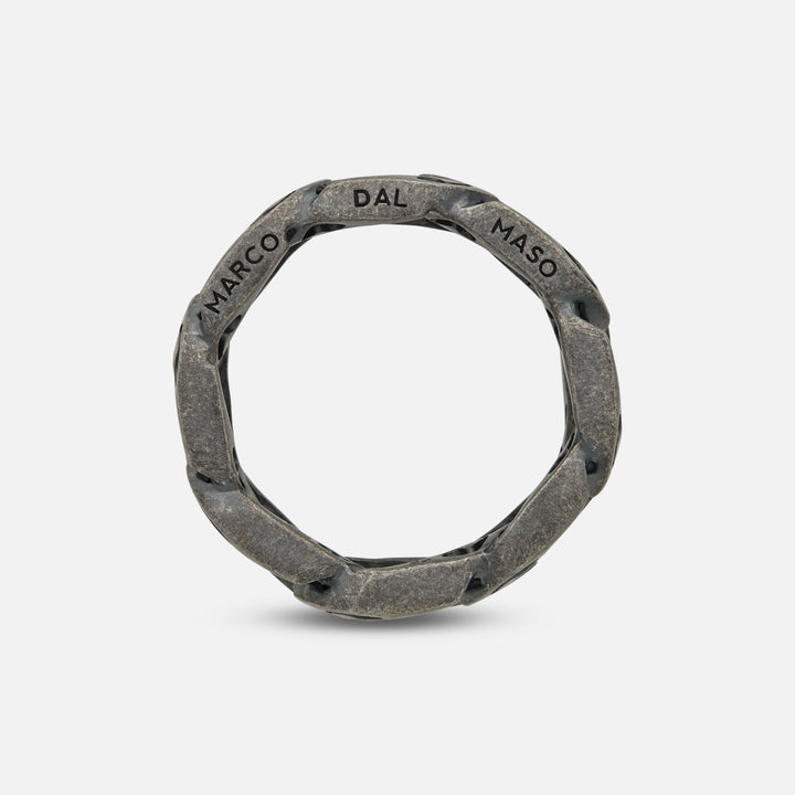 Side of Molten Loop Wide Ring in Oxidized Silver