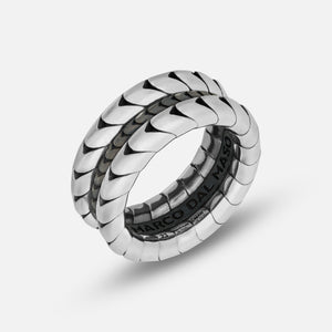 Iron Snake polished silver ring displayed on a white background