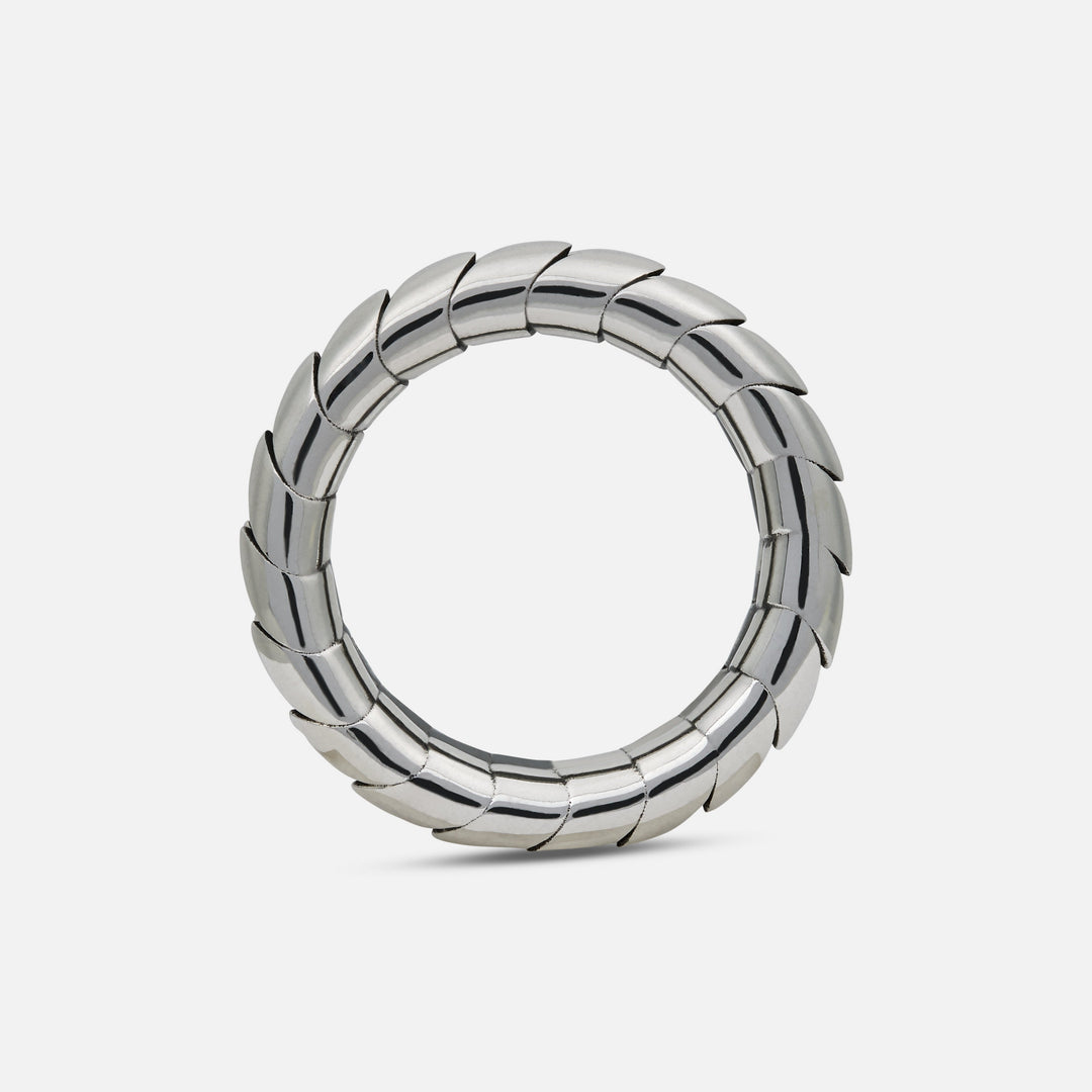 Polished silver Iron Snake ring with sculpted scale texture