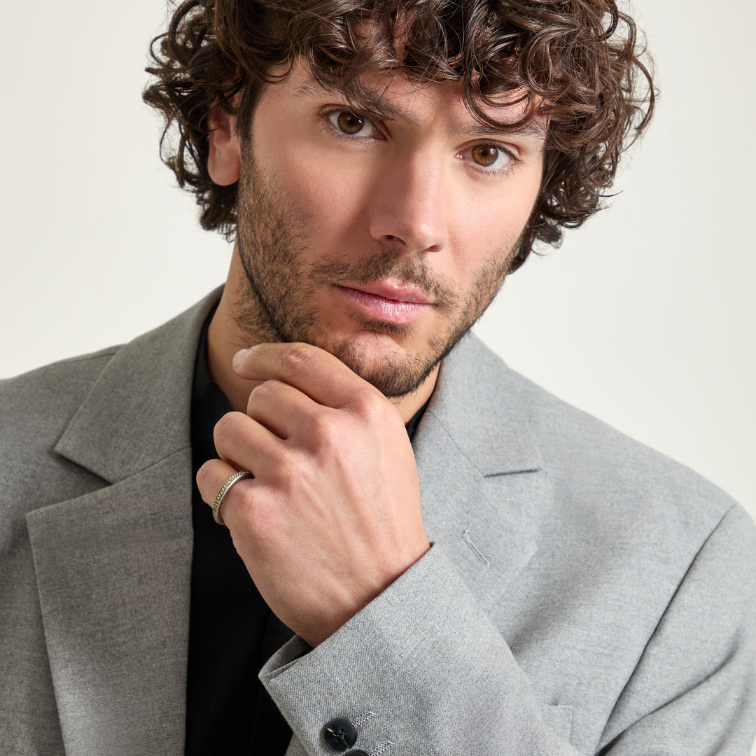 Model wearing Diamonds'n'Roses Eternity Ring with yellow sapphires shown in styled position