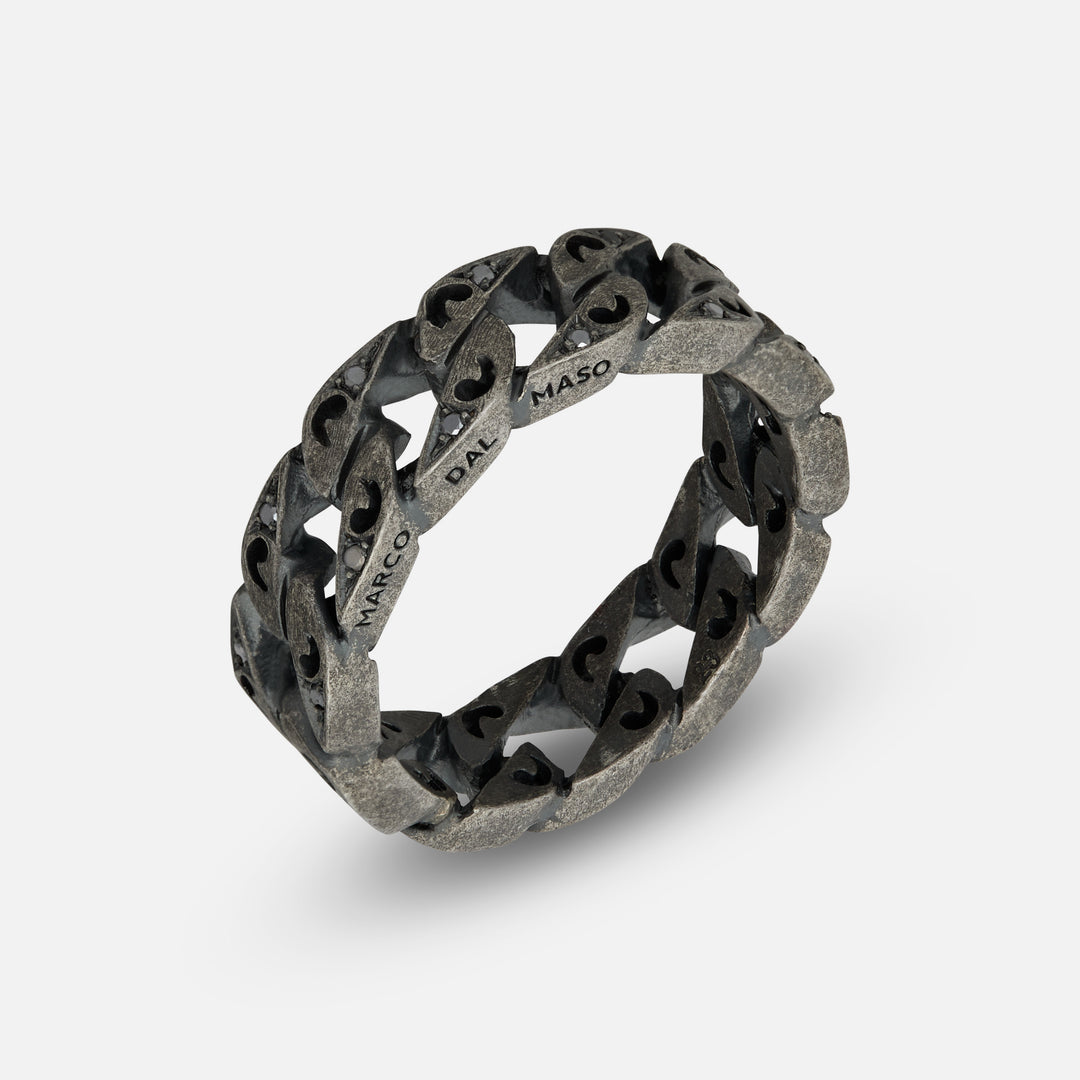Front of Molten Loop Ring in Oxidized Silver, Black Diamond