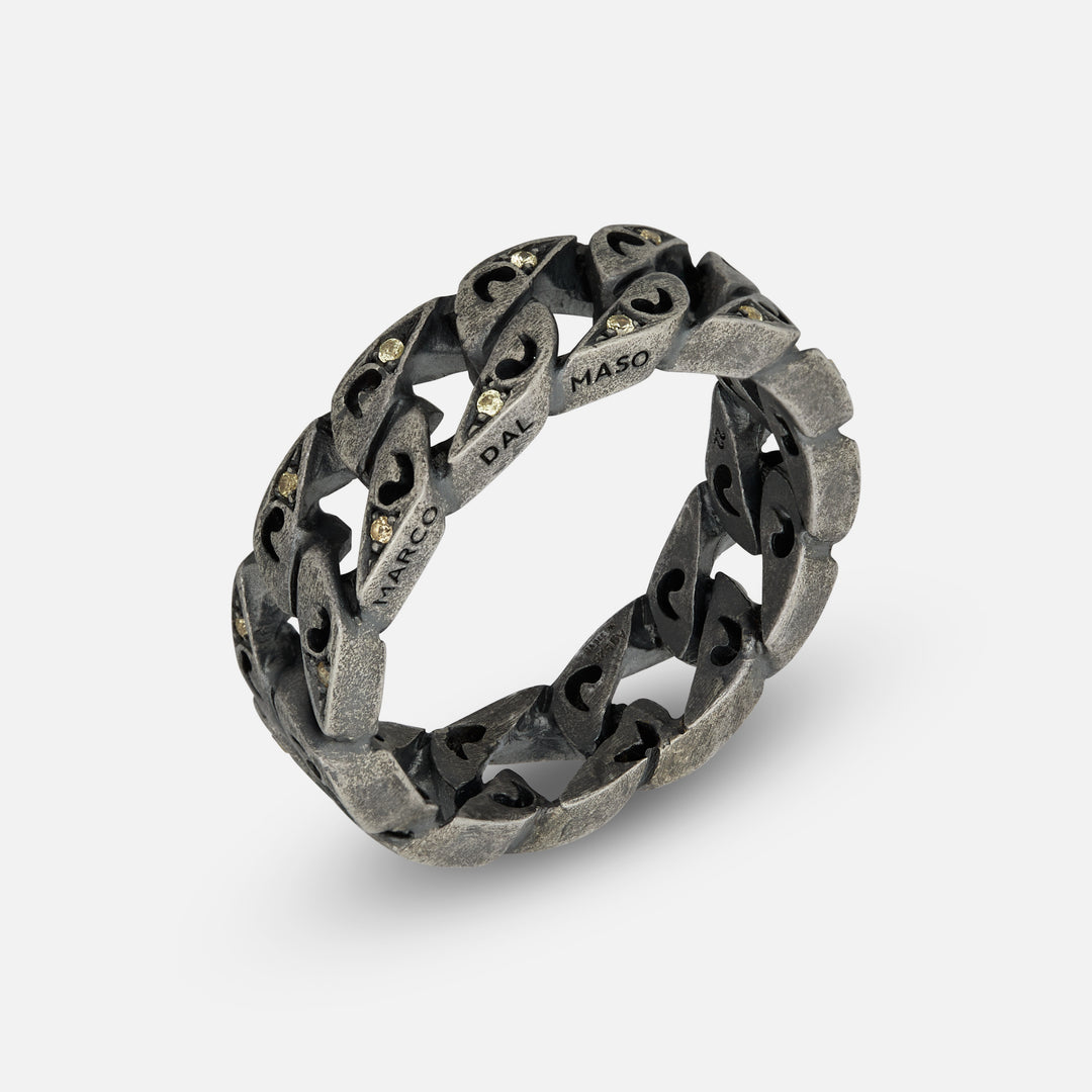Front of Molten Loop Ring in Oxidized Silver, Yellow Sapphire