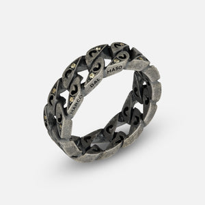 Front of Molten Loop Ring in Oxidized Silver, Yellow Sapphire