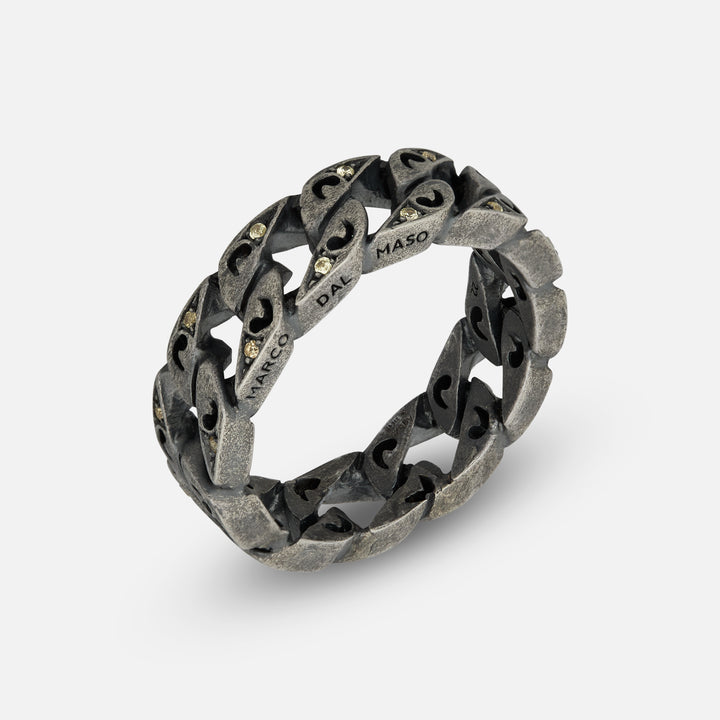 Front of Molten Loop Ring in Oxidized Silver, Yellow Sapphire