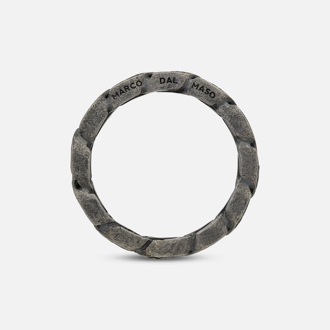 Side of Molten Loop Ring in Oxidized Silver, Tsavorite