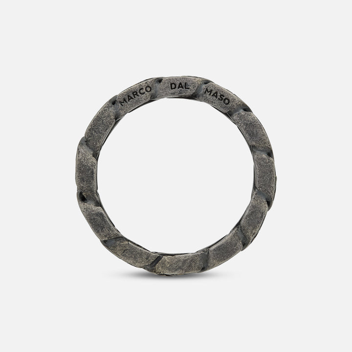 Side of Molten Loop Ring in Oxidized Silver, Tsavorite