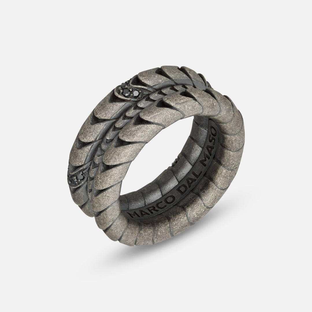 Iron Snake Pave Ring in oxidized silver on a neutral background.