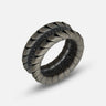 Close-up of Iron Snake Pave Ring in oxidized silver with black diamonds.