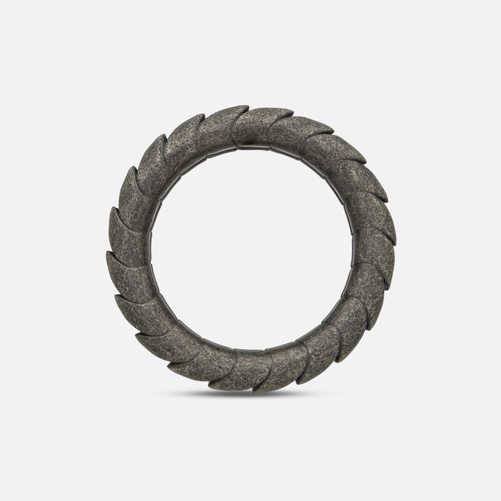 Side profile of oxidized silver Iron Snake ring