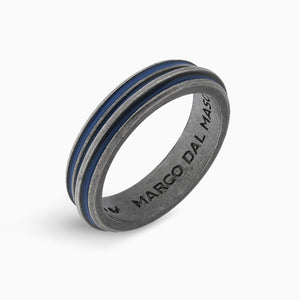ACIES SLIM BAND, Oxidized Silver & Blue Enamel