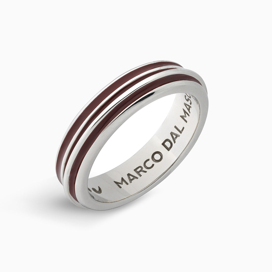 ACIES Slim Polished Silver Band with Red Enamel