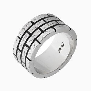 Marco Dal Maso Men enamel wide ring with bold design, silver-tone finish, and smooth polished surface.
