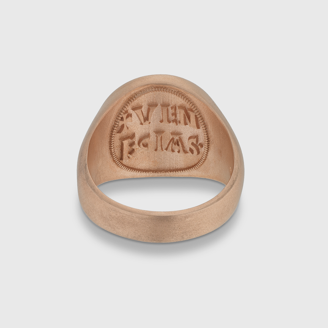 Golden ing with engraved Italian text on a light gray background