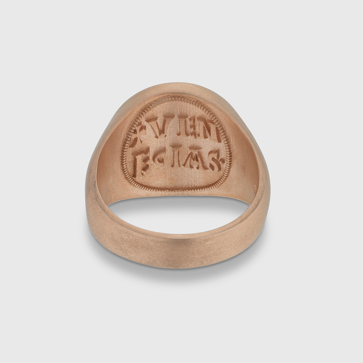 Golden ing with engraved Italian text on a light gray background