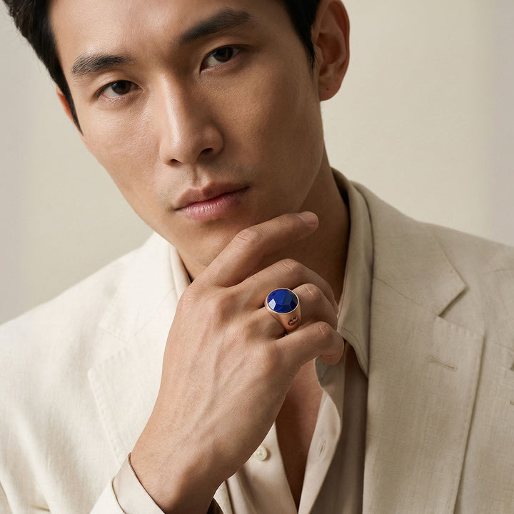MARCO DAL MASO MEN gemstone signet ring featuring a polished design and a central gemstone, crafted in high-quality materials.